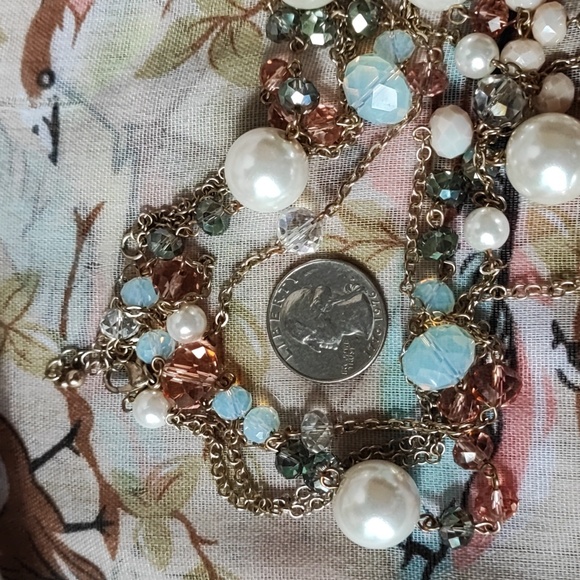 Beads and Baubles Moonstone Faceted Extra Long Necklace Pastel Dual Chain Pearls - Picture 6 of 12